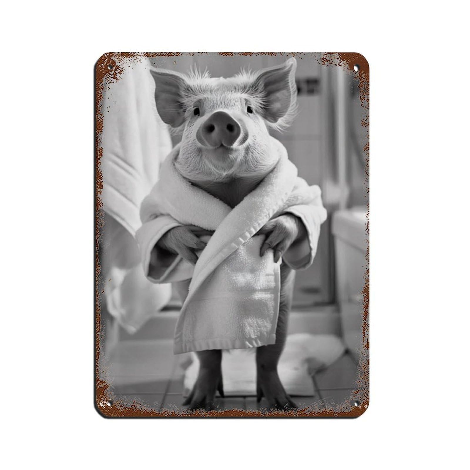 Pig in A Bathrobe, Funny Bathroom Art (2) Tin Sign Vintage Metal Pub Club Cafe Bar Home Wall Art Decoration Poster Retro 12x16inch(30x40cm)