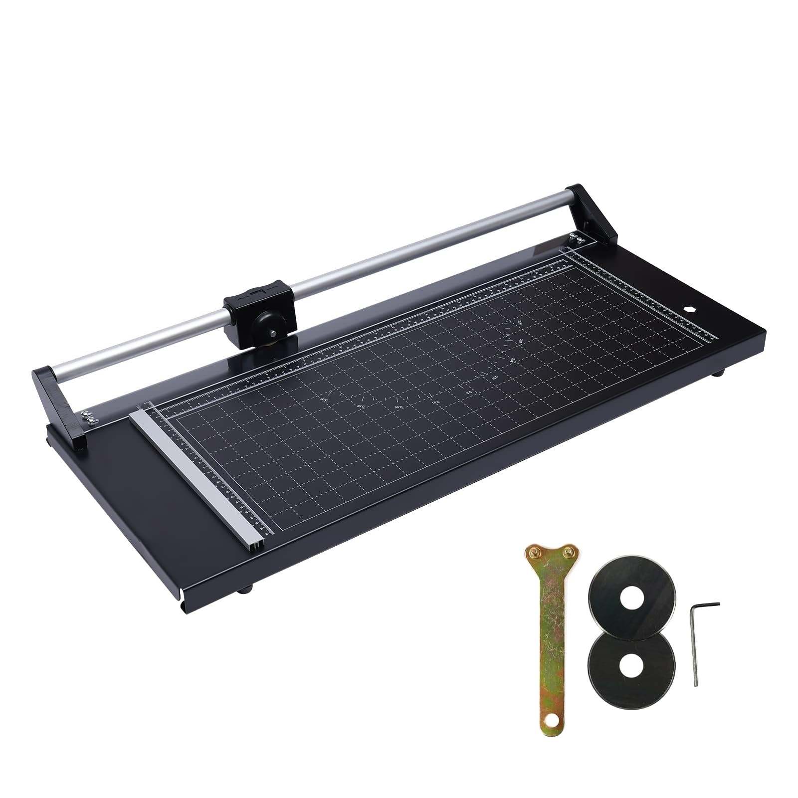 Taglierina rotativa manuale di precisione da 24 pollici, taglierina da tavolo in metallo con scale e righello di posizionamento, taglierina a rulli per impieghi gravosi, angolo di taglio da 0 a 60°