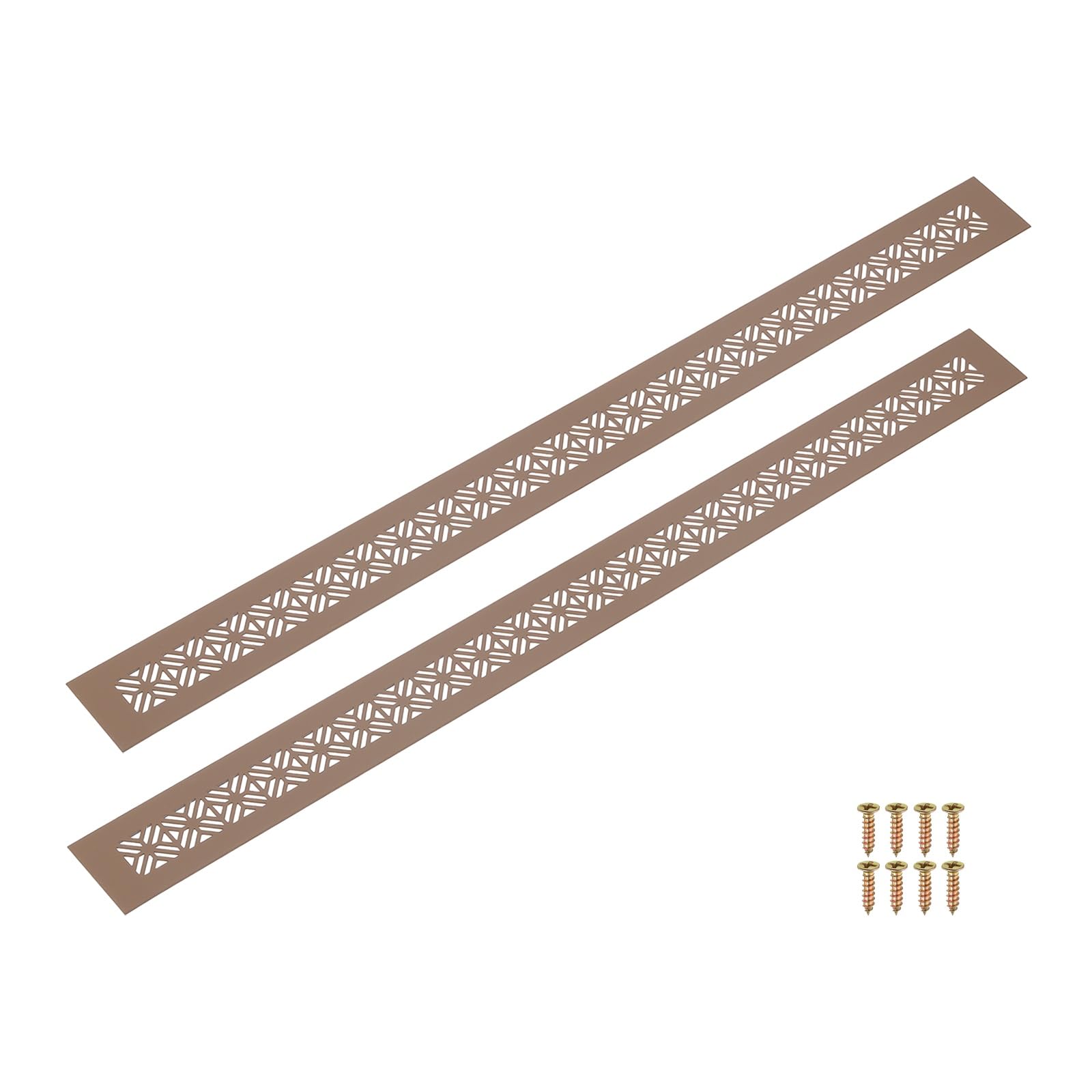 sourcing map 2Pcs Aluminum Alloy Air Vents, 600 x 50mm / 23.6 x 2" Rectangle Louvered Ventilation Grille Cover with Mounting Screws for Door Cabinet Wardrobe, Brown