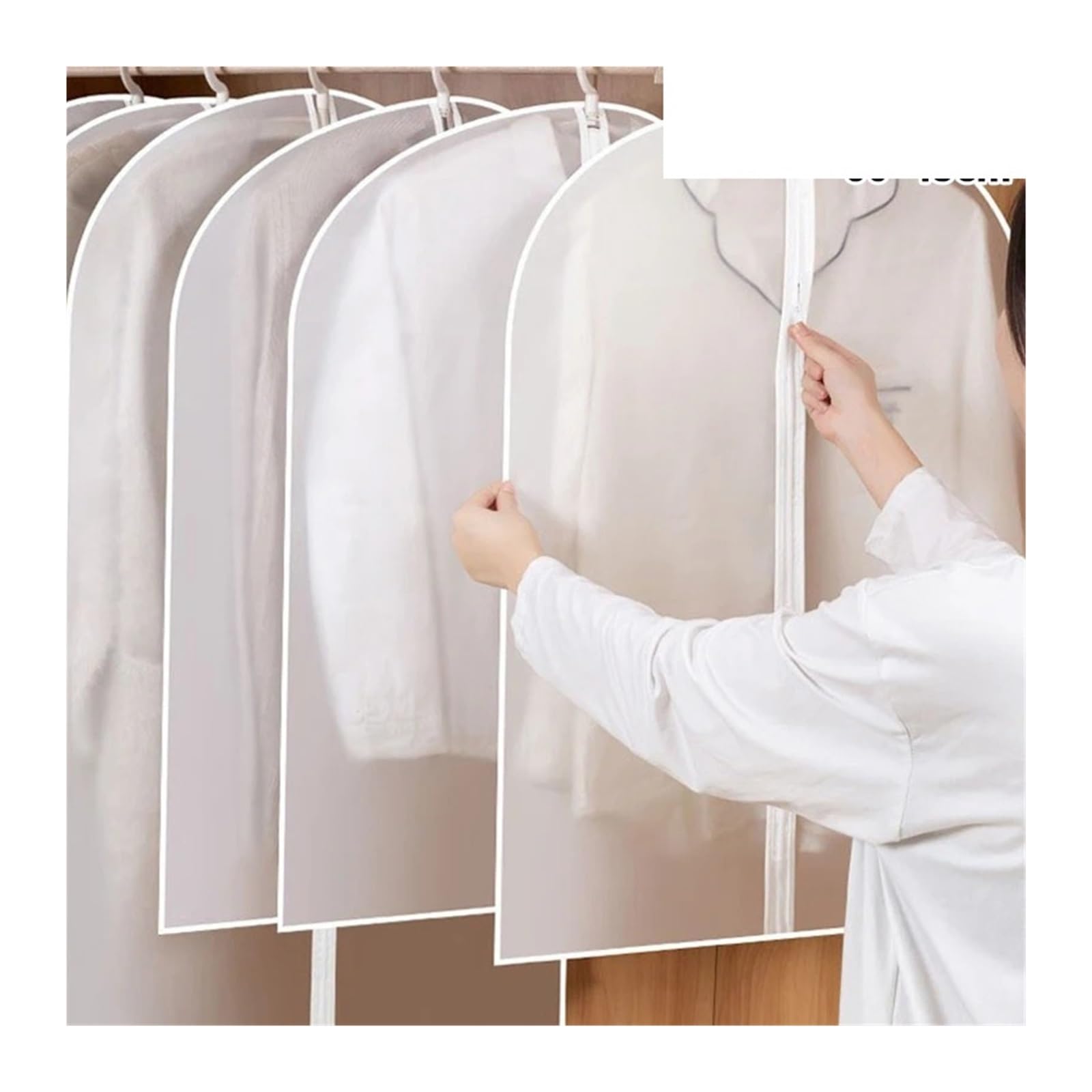fundas para ropa 3Pcs Thickened Washable Clothes Hanging Dust Cover Suit Coat Transparent Fully Enclosed With Zipper Storage Bag(140cm white)