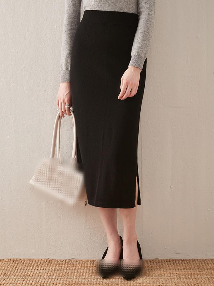 Dninmim Falda De Talle Alto De Lana para Mujer Faldas Midi con Abertura Lateral En Forma De A para Otoño E Invierno