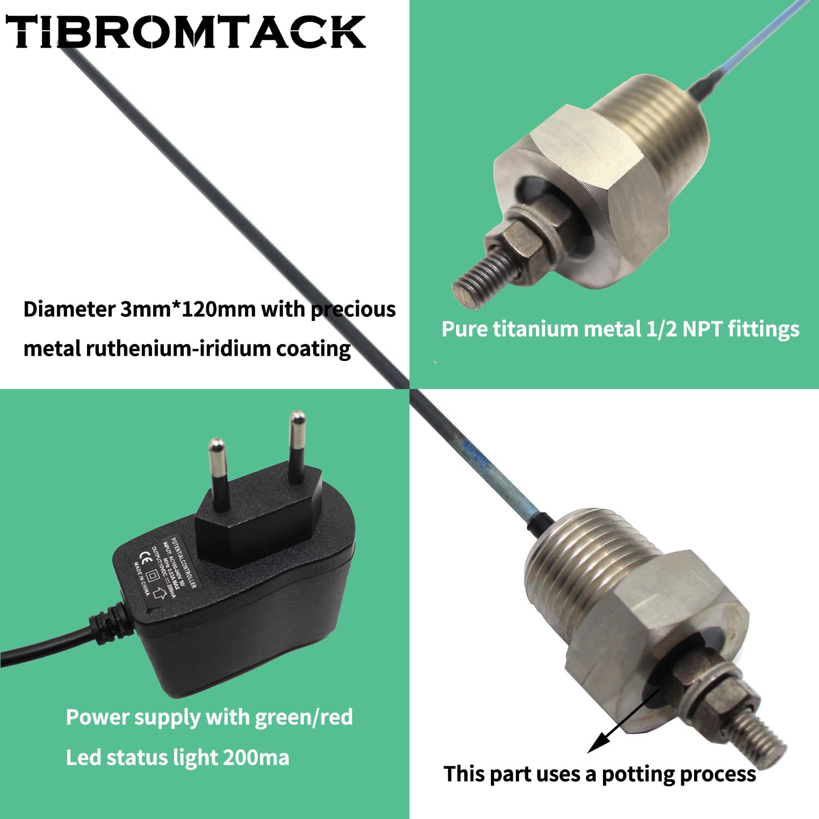 Anodo di titanio per scaldabagno elettrico, 1/2 NPT, lunghezza totale 220 mm, lunghezza rivestimento 120 mm, elimina l'odore di uova marce in acqua, per serbatoi da 10-39 galloni