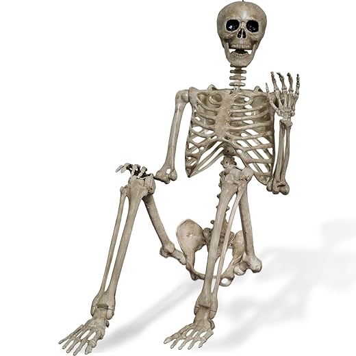 Squelette d'Halloween Bstalpine 65 pouces Squelette en plastique avec articulations mobiles Squelette d'Halloween grandeur nature pour décoration extérieure, intérieure, jardin, pelouse