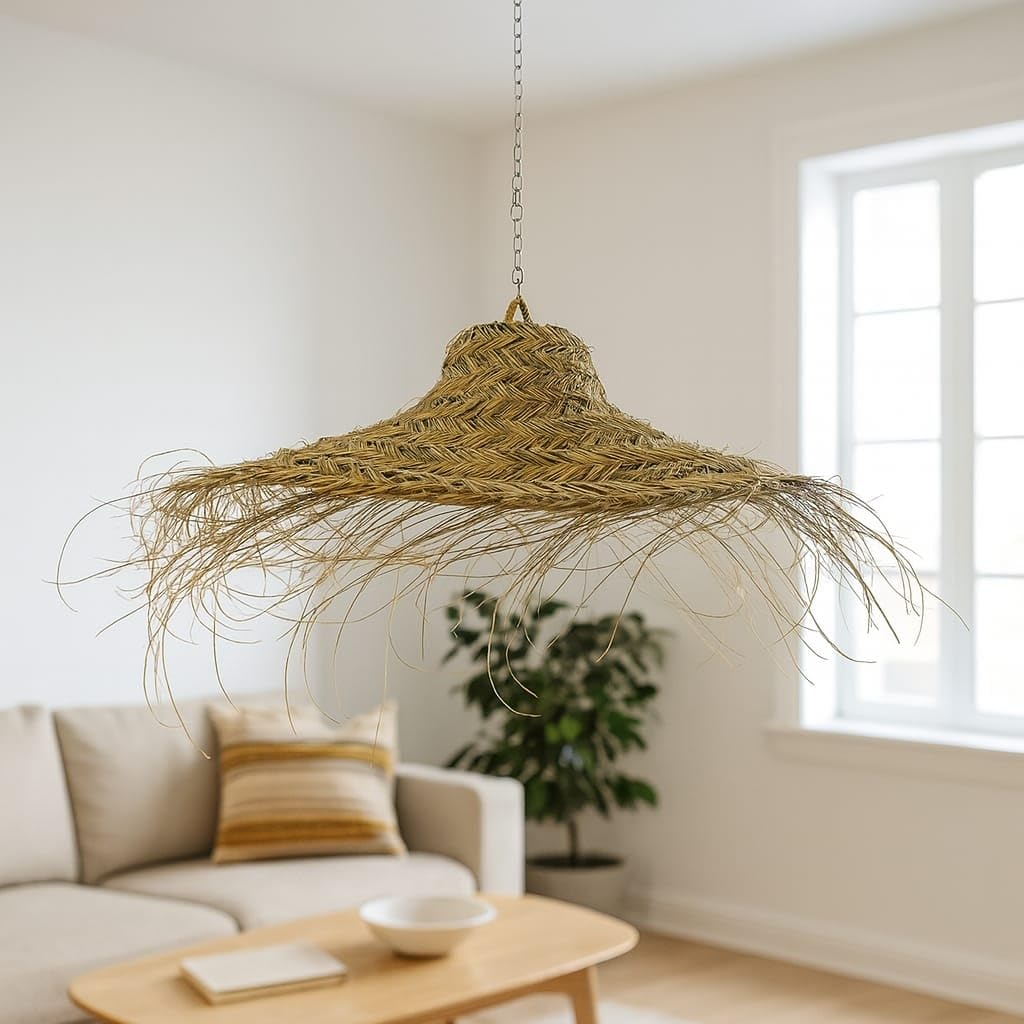 Generico Paralume Lampadario a Sospensione in Paglia Artigianale Marocchino: Stile Etnico, Illuminazione Naturale e Accogliente 2404251301 Vimini Rattan Palma Bamboo Fibre Naturali