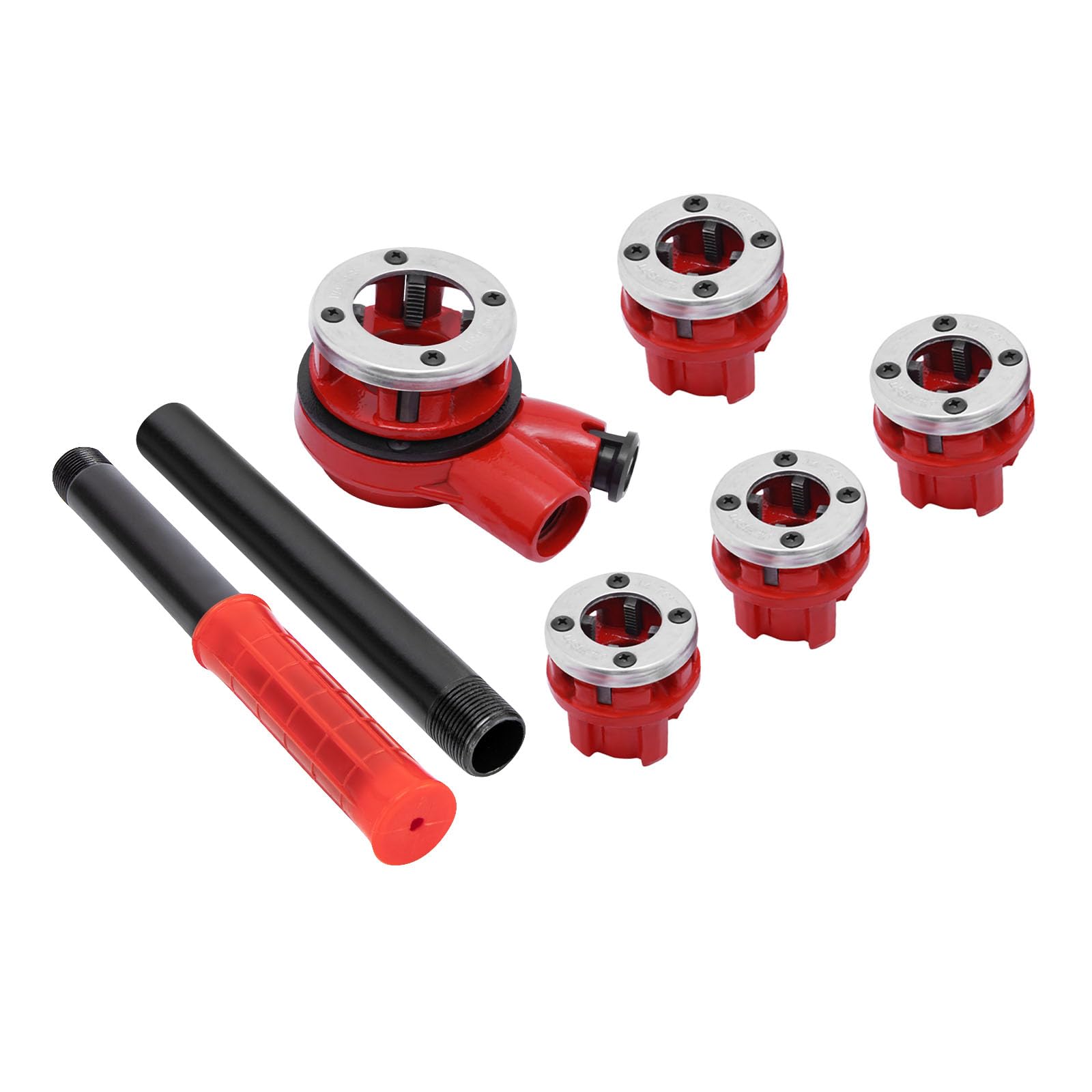 Set di filettature per tubi, 5 pezzi, 3/8" – 1 – 1/4" BSPT, set di filettatura manuale in acciaio al carbonio con cricchetto e valigia, bocchetta di taglio professionale per tubo dell'acqua e sanitari