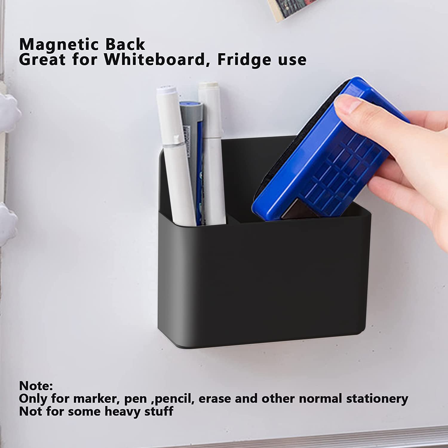 noonebutyou 4 in 1 Magnetischer Markerhalter - Trocken abwischbarer Marker, Stifthalter, Wandhalterung, Selbstklebend für Whiteboard, Kühlschrank, Home Office, Schule (Schwarz)