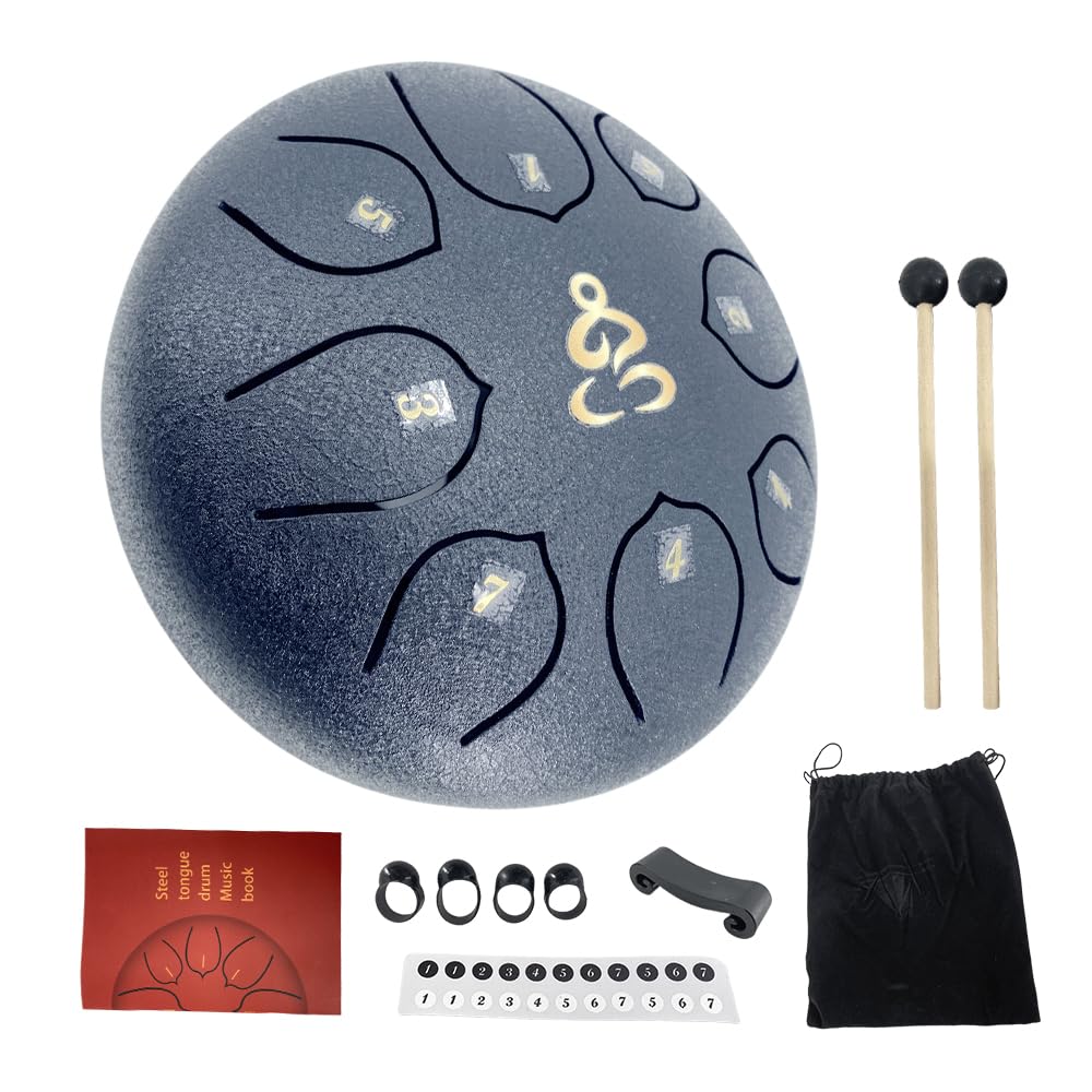 Steel Tongue Drum 6 Zoll 8 Noten C-Dur Stahltrommeln Regenglocke für Draußen Percussion Instrument mit Schlagzeug Schlägel und Tragetasche