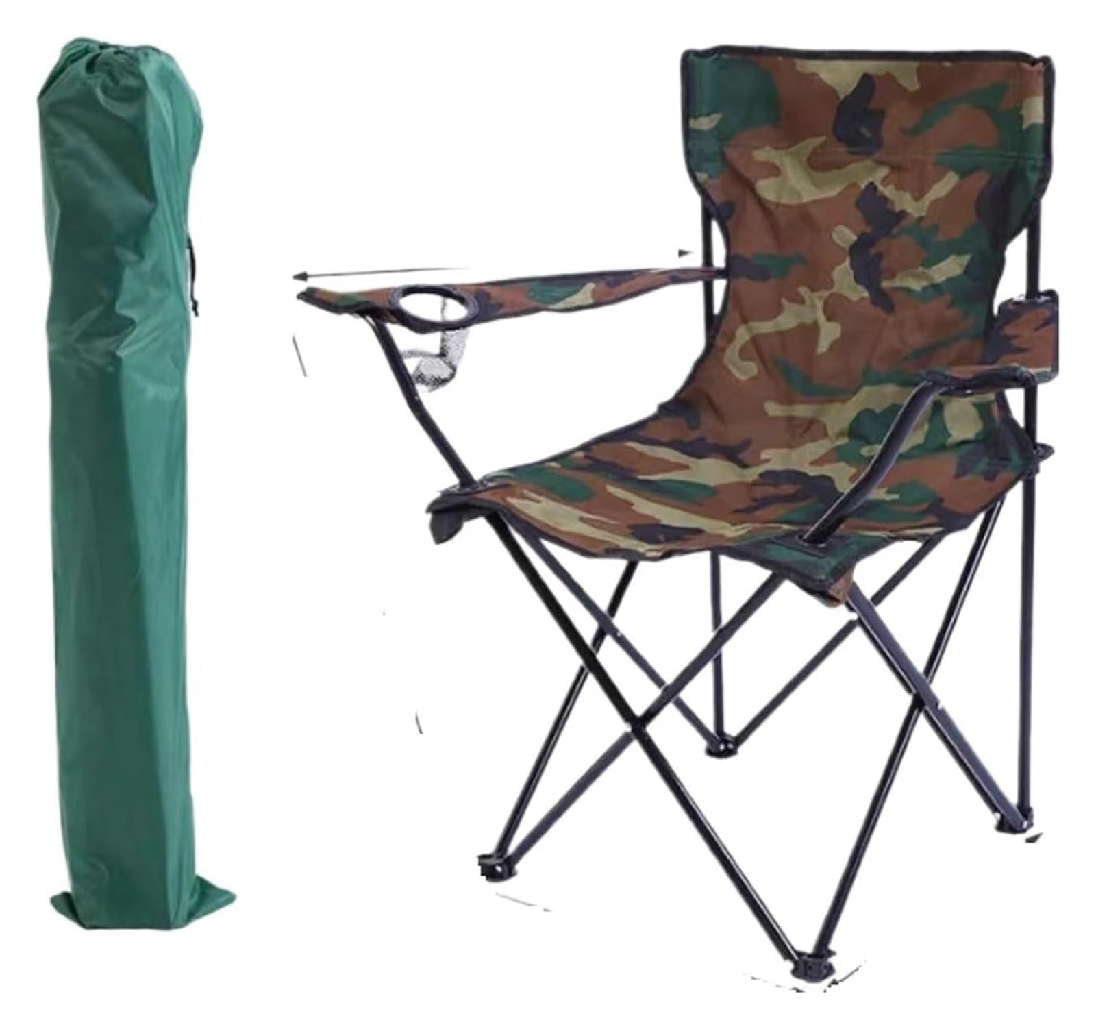 KRXSOBNV Folding camping chair, Camping Chair Outdoor Folding Fishing with Water Bottle Bag(Camo)