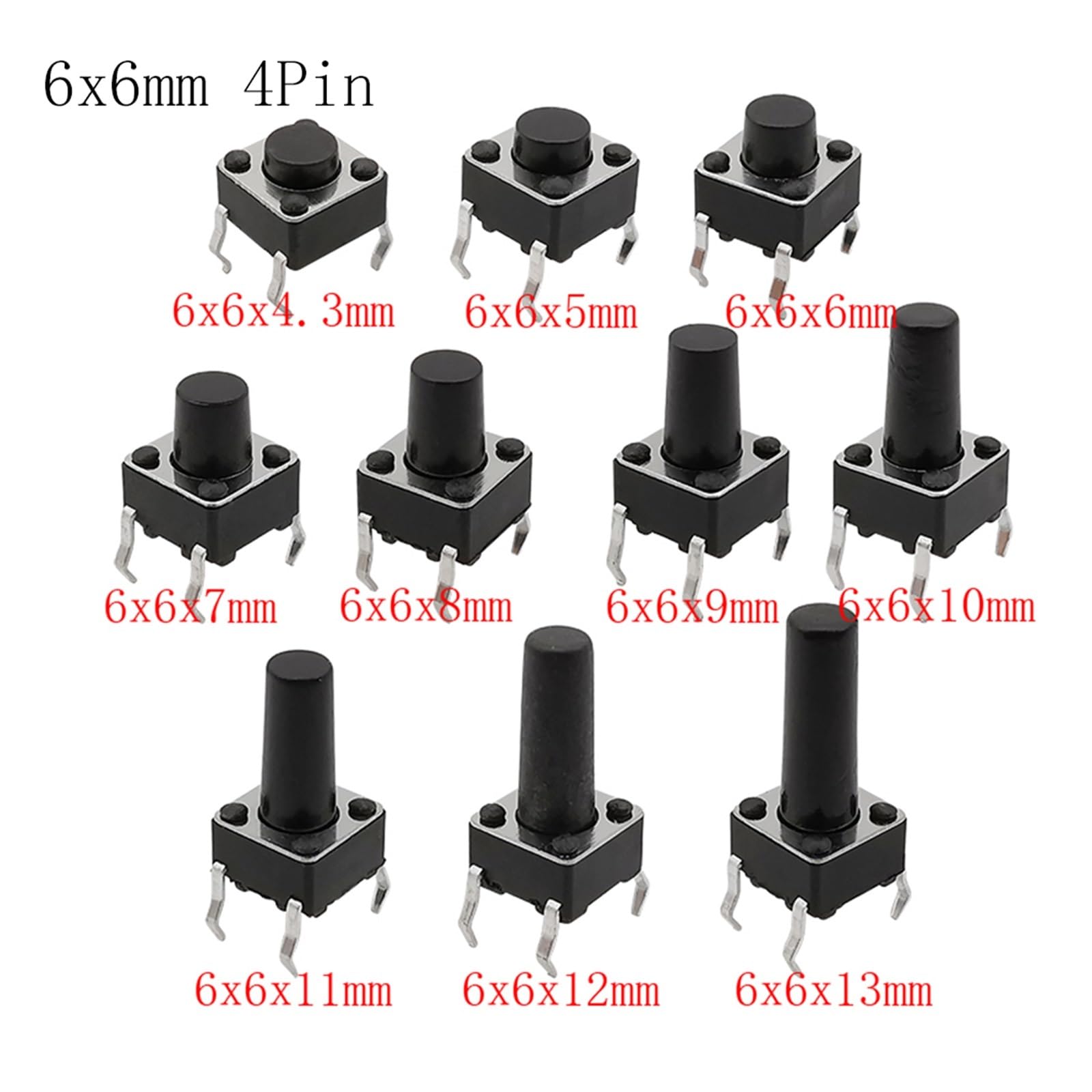 XYWHPGV Mini-Taster 4,5x4,5x3,8mm – 5 Stück, DIP-Taster, Momentan, Für Platinen & Elektronik-Bastler