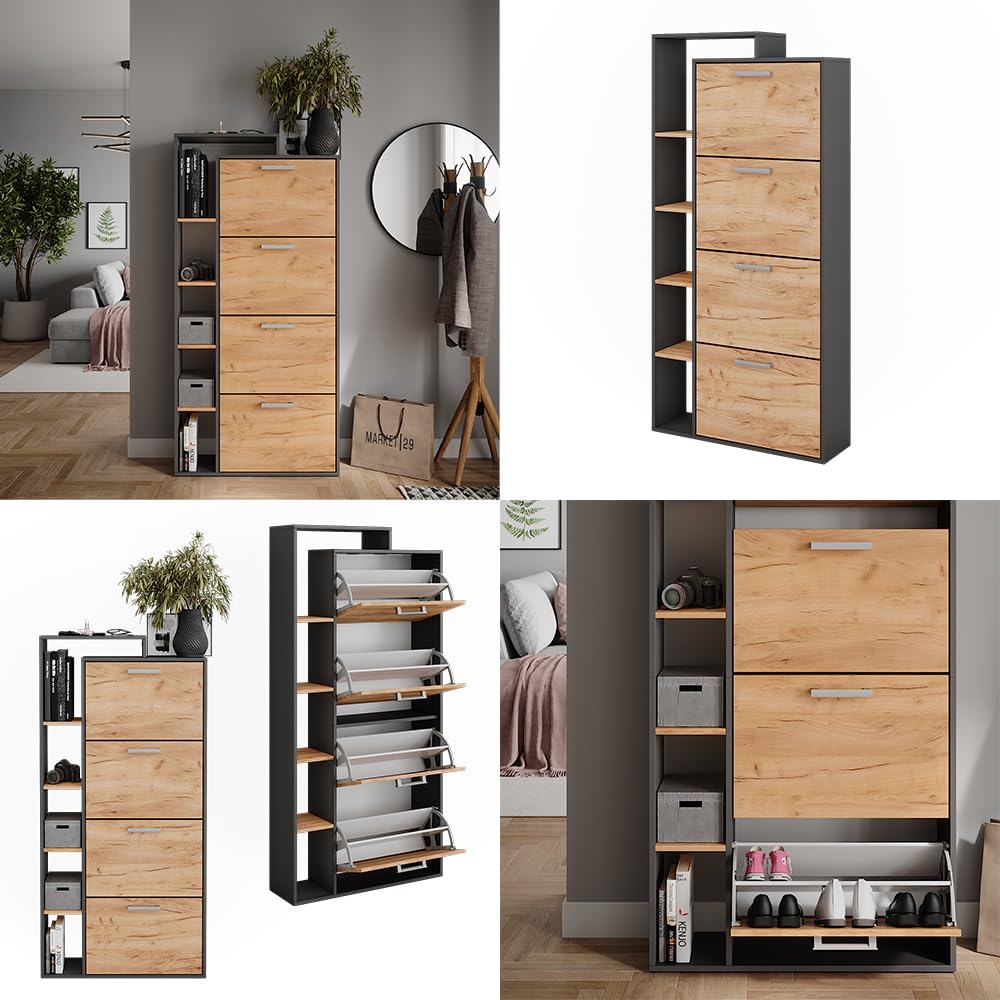 Vicco Mueble zapatero Orlando, Roble dorado/antracita, 80 x 166.1 cm