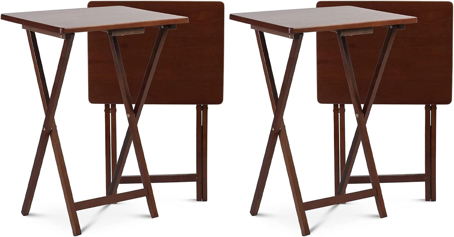 PJ Wood Portable Collapsible TV Snack Tray Table Desk Serving Stand, for Home, Living Room, Dorm, and Office, Honey Oak (4 Pack)