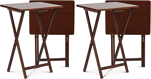 Miniatura 58 de PJ Wood Mesa rectangular plegable portátil para servir aperitivos, construcción de madera maciza con acabado natural (juego de 4 piezas)