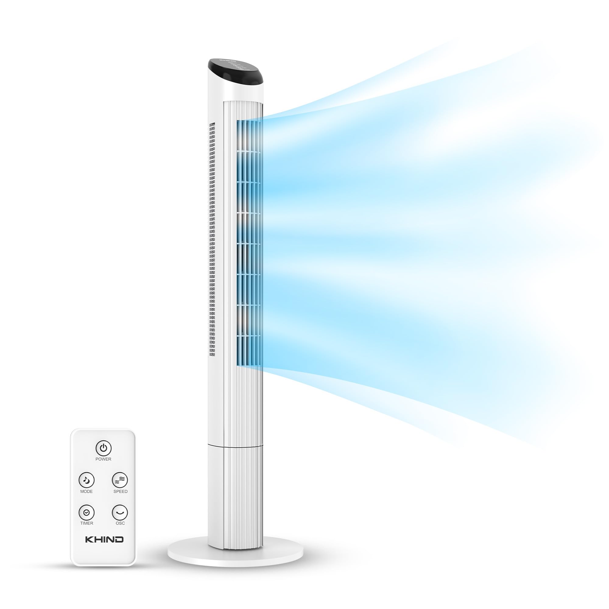 45 Inch Tower Fan with 7.5 Hour Timer Function, Whisper-Quiet Operation, Touch Screen and Overheat Protection, Space-Saving Design, ideal for Bedrooms, White- FD301R, 2 Year Warranty