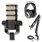 Rode PodMic Dynamic Podcast Microphone with Rode PSA1+ Boom Arm, TH-02 Podcast Headphones, XLR Cable and StreamEye Polishing Cloth