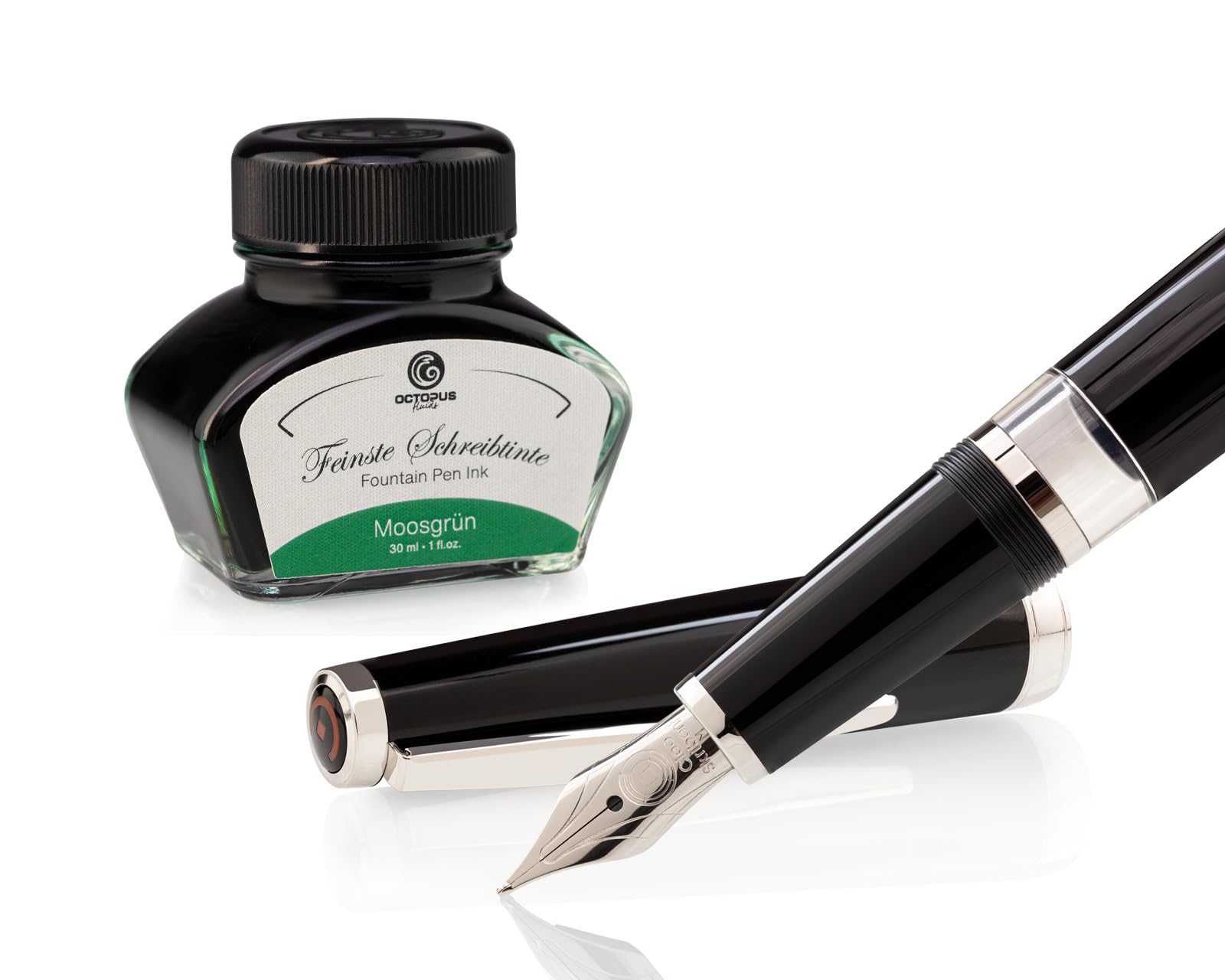 Octopus Cleo Skribent Classic Palladium, zestaw piór wiecznych, pióro tłokowe, pióro M i tusz 30 ml, zielony