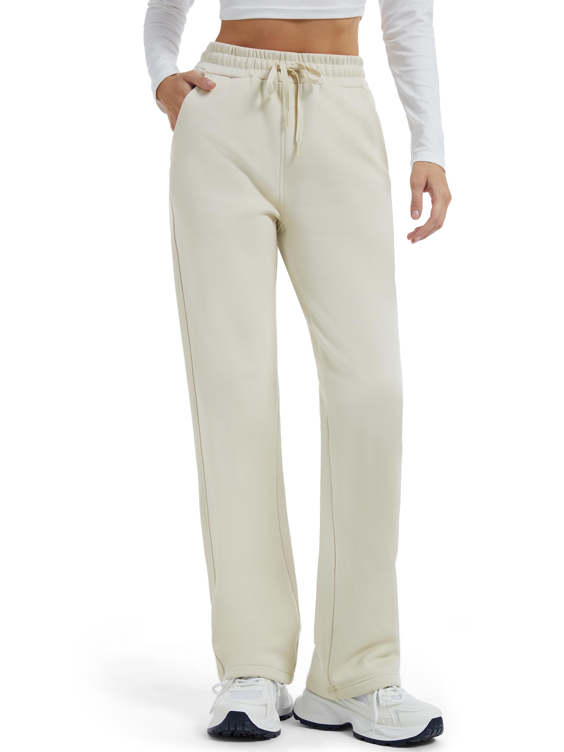 Tall Womens 32"/34"/36" Inseam Fleece Lined Sweatpants Straight Leg Thermal Casual Lounge Sweat Pants — Beige by Amazon