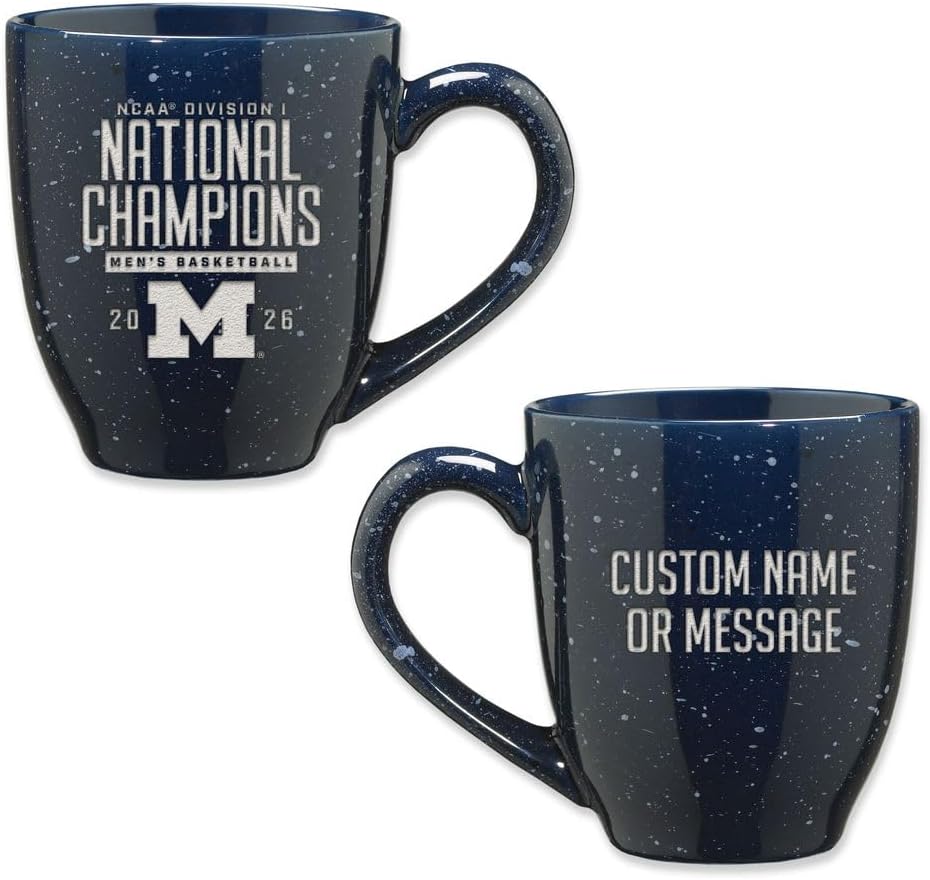 Uniquely Original NCAA Michigan Wolverines 2026 Men's Basketball National Champions Personalized 16 oz Team Color Laser Engraved Speckled Ceramic Coffee Mug