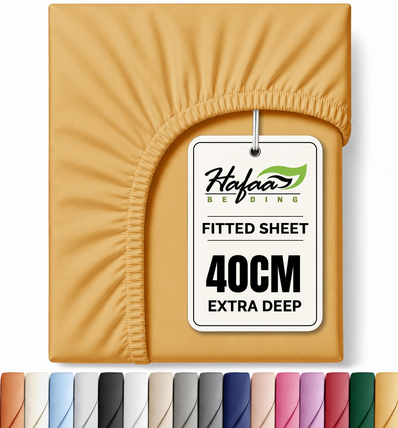 Hafaa Extra Deep Fitted Sheets King Size, Ochre, 152x200cm 40CM (16”) | Pocket Elastic Corner, Soft Brushed Microfiber Fabric, Easy Care Shrinkage Fade Resistant, Bottom Sheet