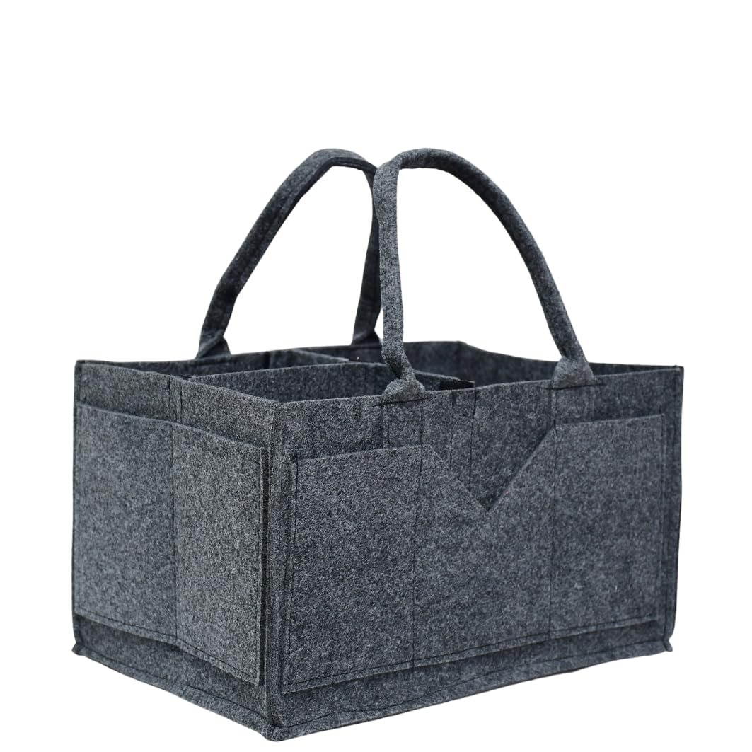 Baby Diaper Stackers Caddy Felt Nursery Storage Bin And Car Organizer For Diapers And Baby Wipes (35 × 24 × 20 cm) (Dark Grey)