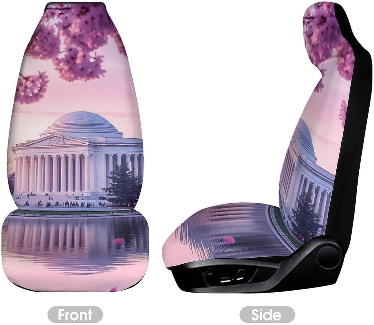 Washington Jefferson Memorial Cherry Flowers Car Seat Covers Universal Car Front Seats Protector Auto Interior Accessories 2PCS