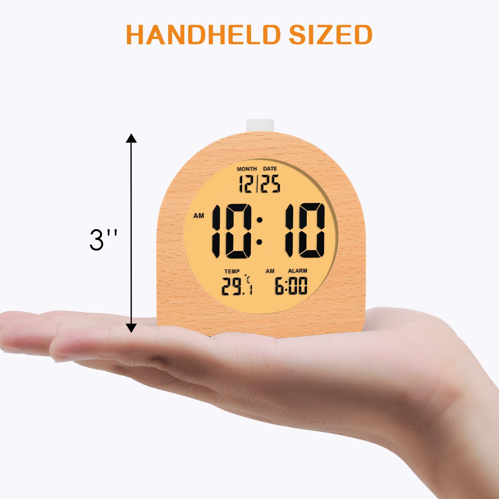 Plumeet Reloj despertador digital de madera para dormitorios, reloj despertador de madera de 4 pulgadas con repetición y luz nocturna, reloj electrónico LCD de escritorio que muestra la hora, fecha,