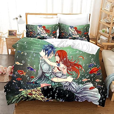 PTNQAZ Anime Fairy Tail Bedding Set for Kids Cover
