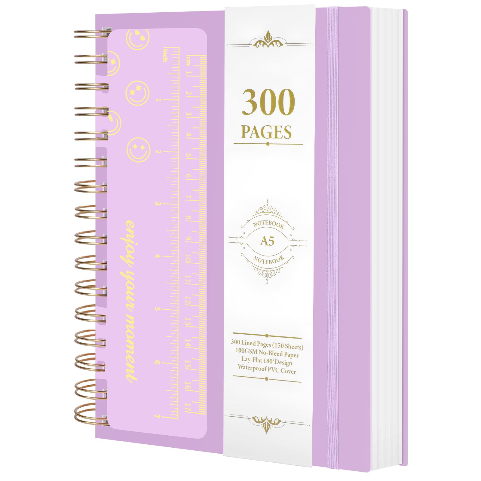 Carnet A5 Ligné 300 Pages Spirale Papier 100g/m² Couverture Rigide PVC
