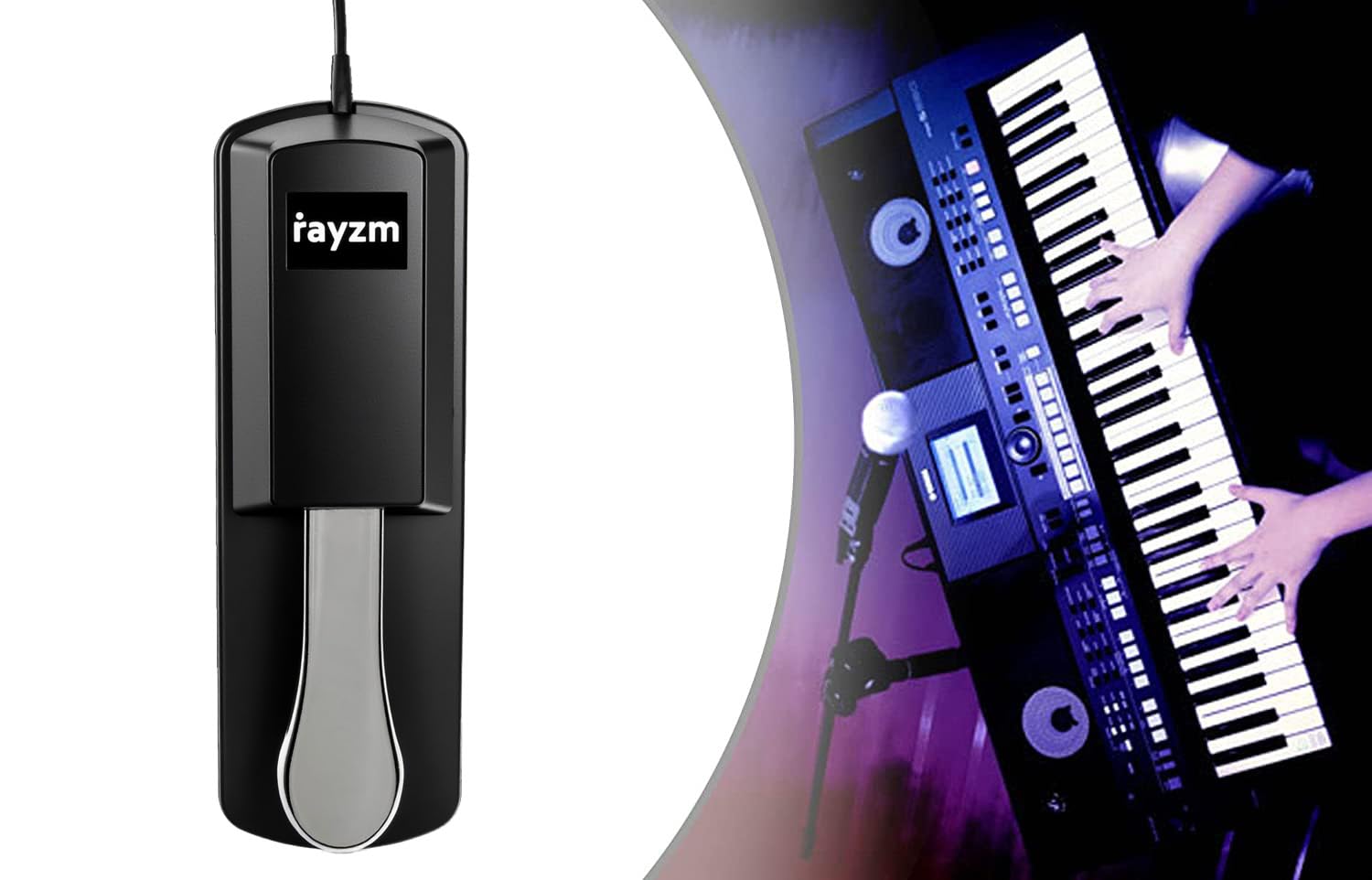 Rayzm Pedale sustain universale per pianoforte digitale e tastiera elettronica, Pedale antiscivolo con interruttore di polarità, Cavo da 1,4 m