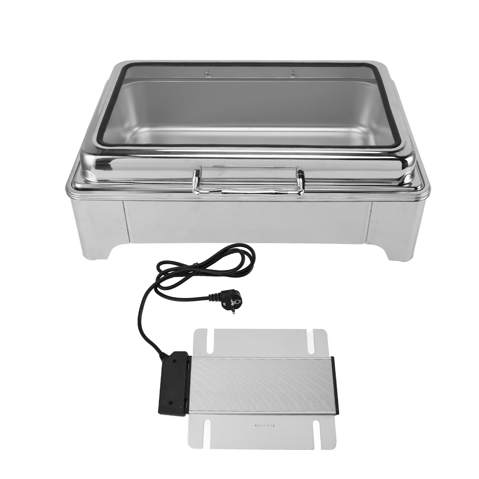 Chafing Dish Elektrisch, 9L Edelstahl Speisewärmer Buffetwärmer mit Sichtbarem Glasdeckel, Kommerziell Wärmebehälter für Essen - Einstellbarer Temperatur, Beste Wahl für Buffets und Partys(Size
