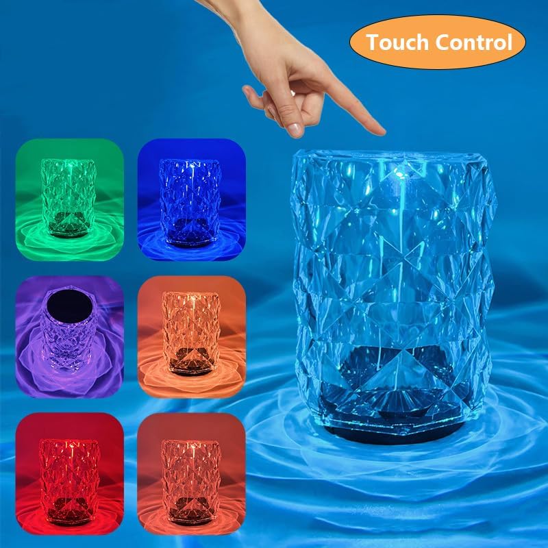 Miniatura 4 de Lámpara de mesa portátil de cristal, lámpara recargable de control táctil de 16 colores, lámpara de noche de cristal con control remoto, luz