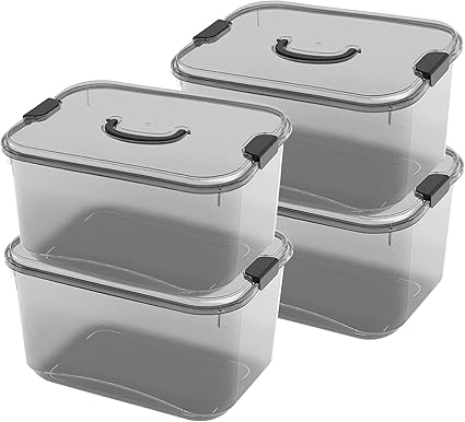 Lot De 4 Boîtes De Rangement Sous Le Lit - Transparentes Avec Couvercle, Plastique, Gain De Place