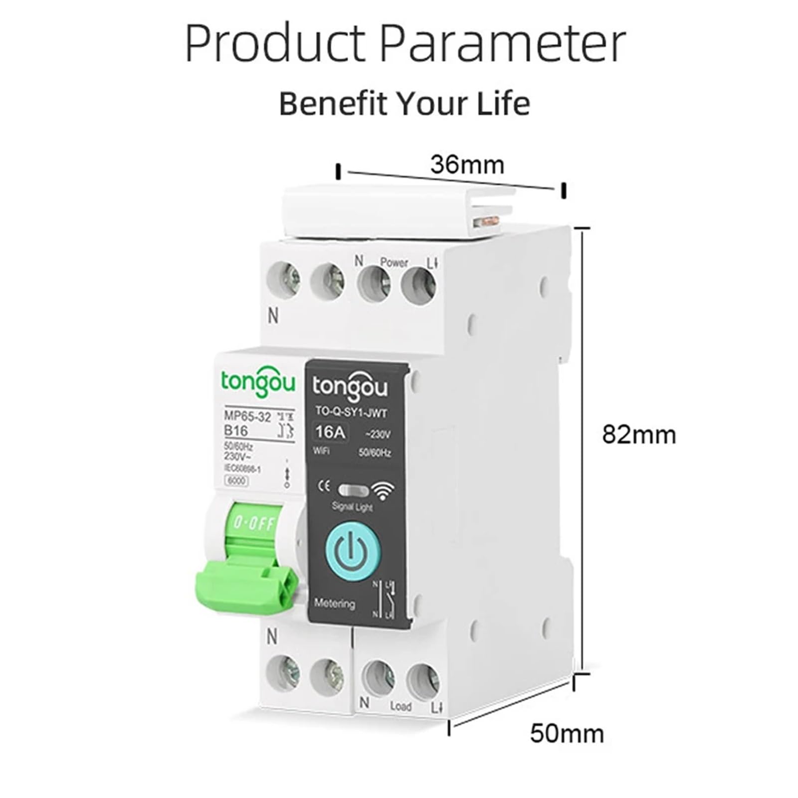 Interruttore Magnetotermico Differenziale Interruttore di misurazione intelligente Tuya Wi-Fi DIN Rail 1P+N 10A/16A/25A/32A Timer Controllo remoto vocale(10A)