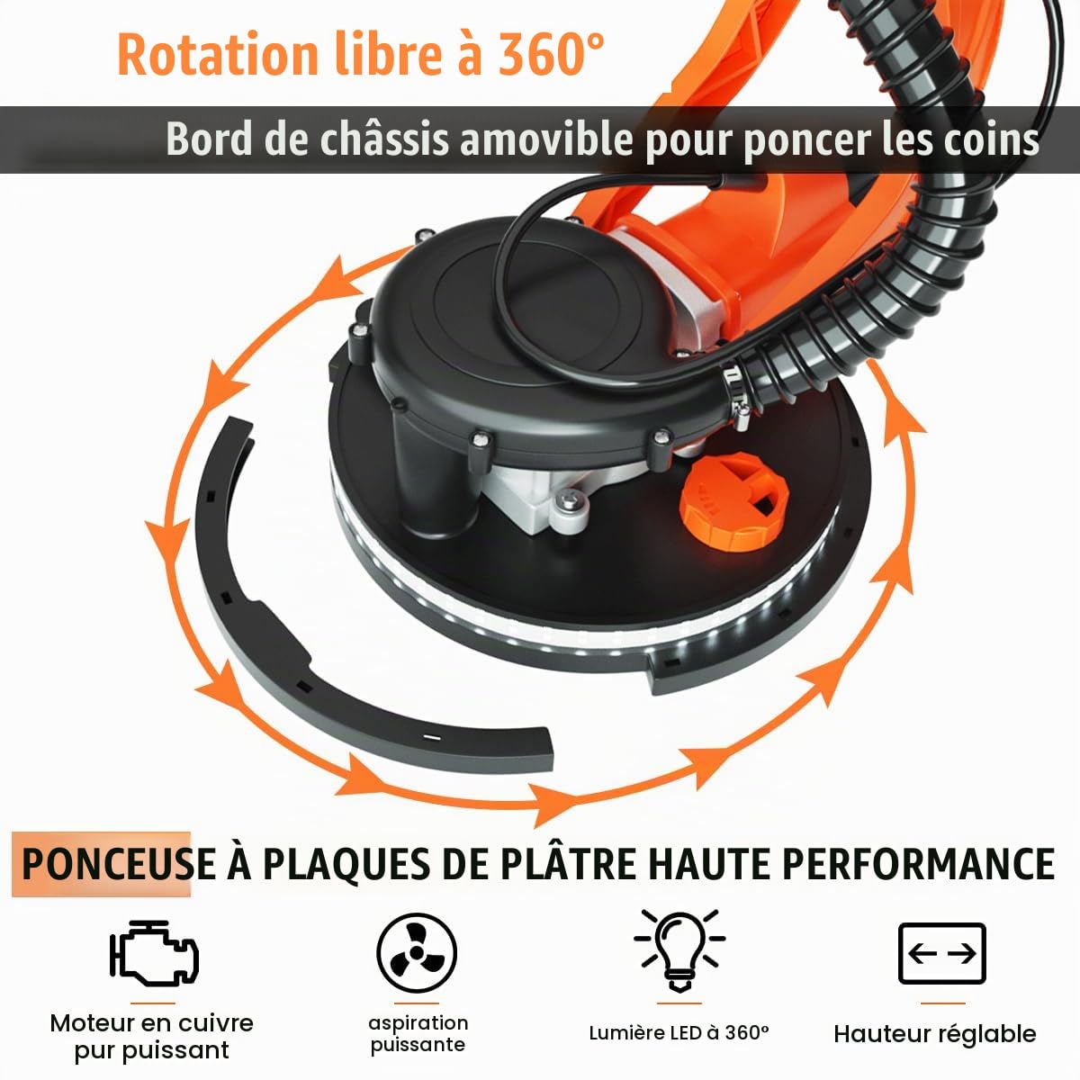 SOARS Ponceuse Girafe 750W Ø250MM, 6 Vitesses Réglables 800-1750 Tr/Min