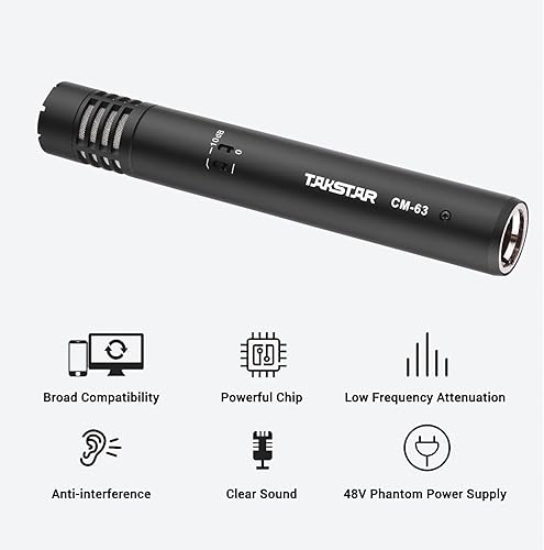 Miniatura 3 de TAKSTAR Micrófono de instrumento con clip, condensador cardioide micrófono de instrumento profesional, micrófono de cabeza de sonido de diafragma