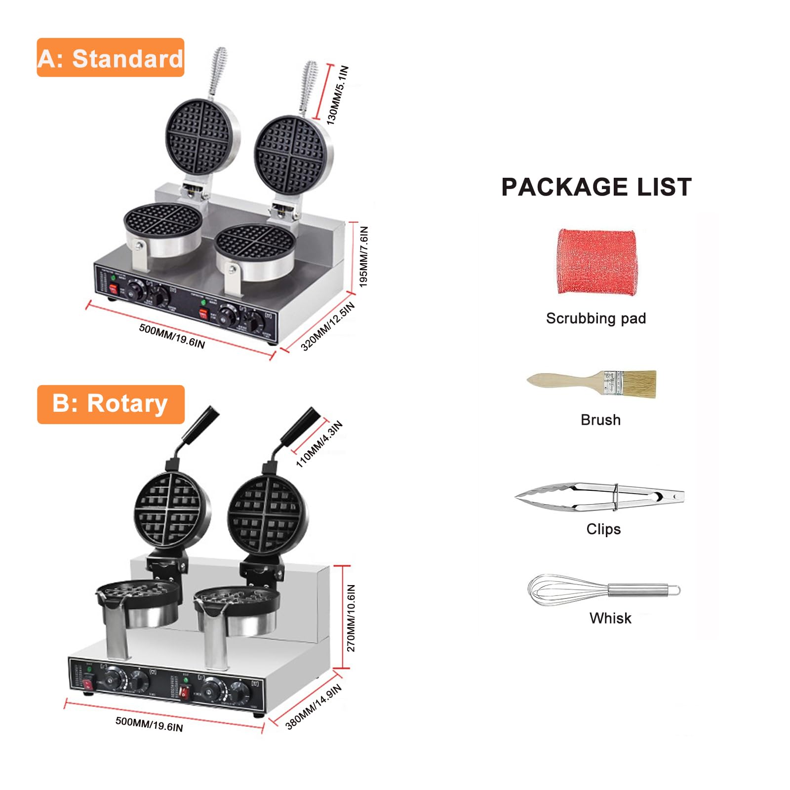 Wafflera Comercial, MáQuina para Hacer Gofres, Gofrera Belga De Acero Inoxidable Antiadherente De 1200 W con Control De Temperatura Y Tiempo, Asa, para Restaurantes Y PanaderíAs,B