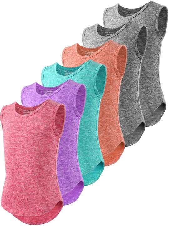 5 Pack Girls Athletic Tank Tops Active Dry Fit Kids Activewear Basic Sleeveless Dance Top for Yoga Sports