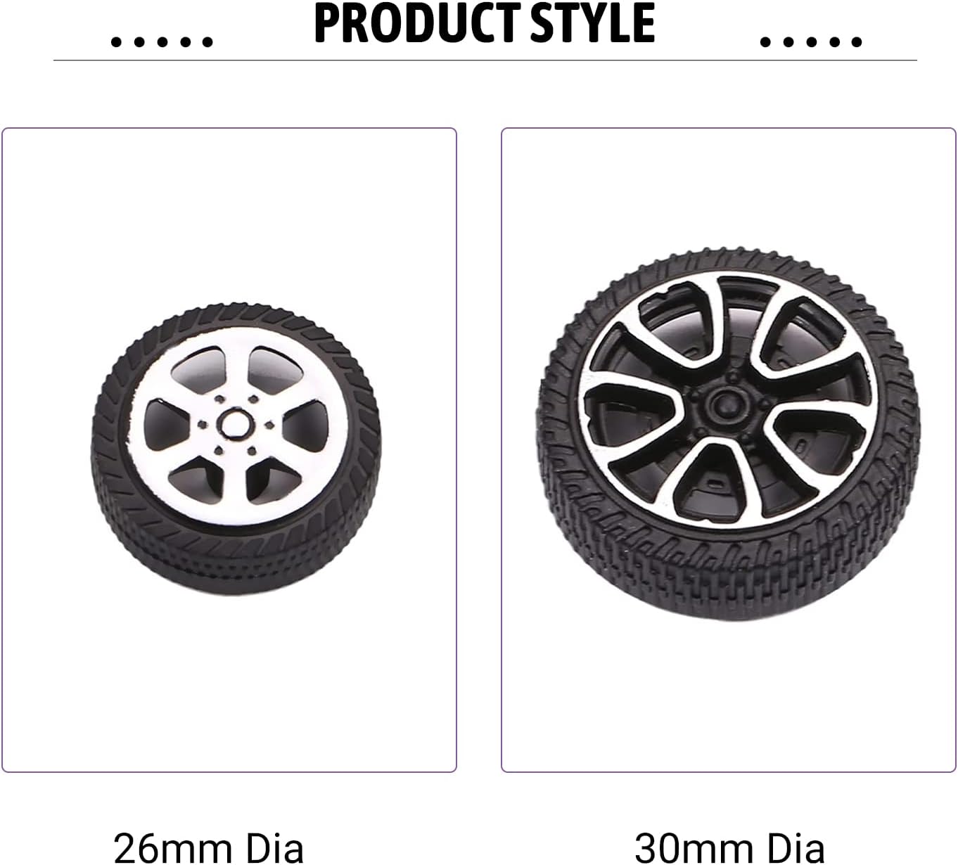 MroMax 1-1/5 Inch RC Cars Wheels, 4Packs Black Toys wheels, 2mm Dia Shaft Plastic Model wheels for DIY Toy, RC Car, Truck, Boat and Helicopter Model Part