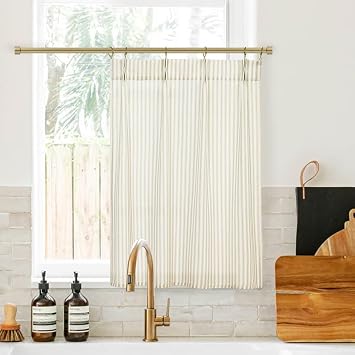 Lino Rosa Tan Striped Bathroom Window Curtains