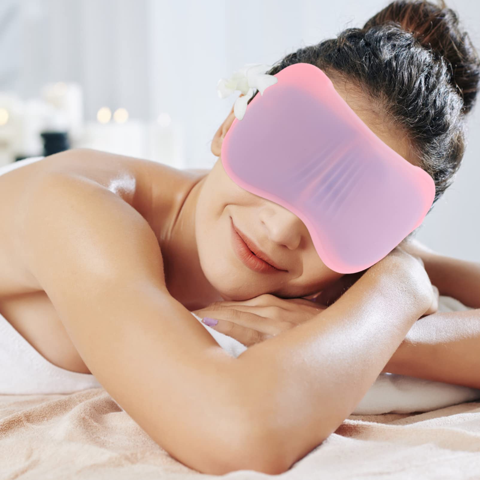 Maschera Occhi in Gel Silicone Rosa per Dormire, Oscurante | Impacco Caldo e Freddo, Set 1 Pezzo, Uso in Viaggio e Treno, Comoda da Indossare