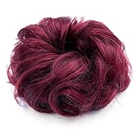 Vista 6 de 2 piezas de moño desordenado para mujeres y niñas, banda elástica de goma rizada, ondulado, sintético, moño (borgoña)