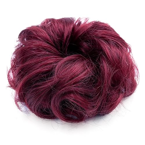 Miniatura 6 de 2 piezas de moño desordenado para mujeres y niñas, banda elástica de goma rizada, ondulado, sintético, moño (borgoña)