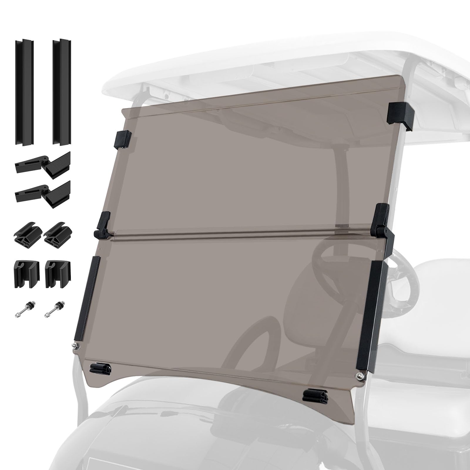 Drive-up Golf Cart Windshield, Club Car Windshield Compatible with Club Car Precedent, Onward, Tempo 2004-Up Electric and Gas Golf Carts, Tinted Foldable Windshield Impact Resistant and UV Protection