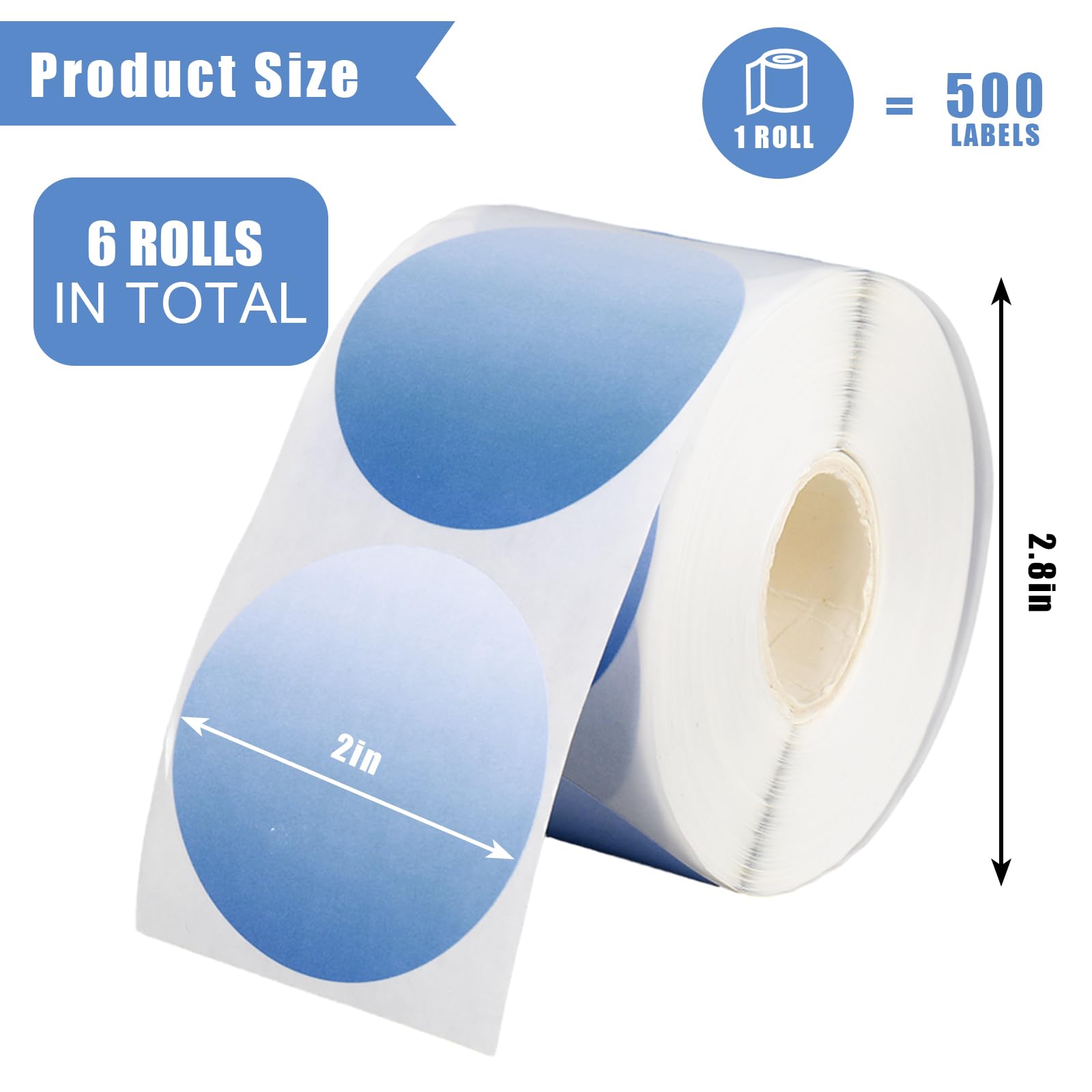 FYSUIMU Lot de 3 000 étiquettes thermiques rondes de 5,1 cm, 6 couleurs, autocollants ronds pour imprimante à faire soi-même, étiquette nominative, logo, 6 rouleaux