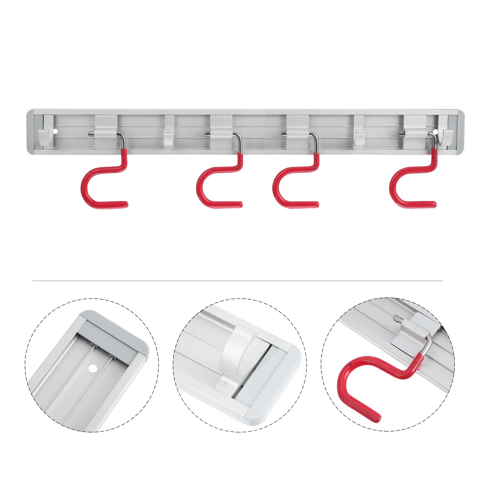 Portascope per Organizzare Scope e Oggetti Palo in Lega di Alluminio Argento da Parete 4 Appendini Facile da Pulire per Bagno e Cucina