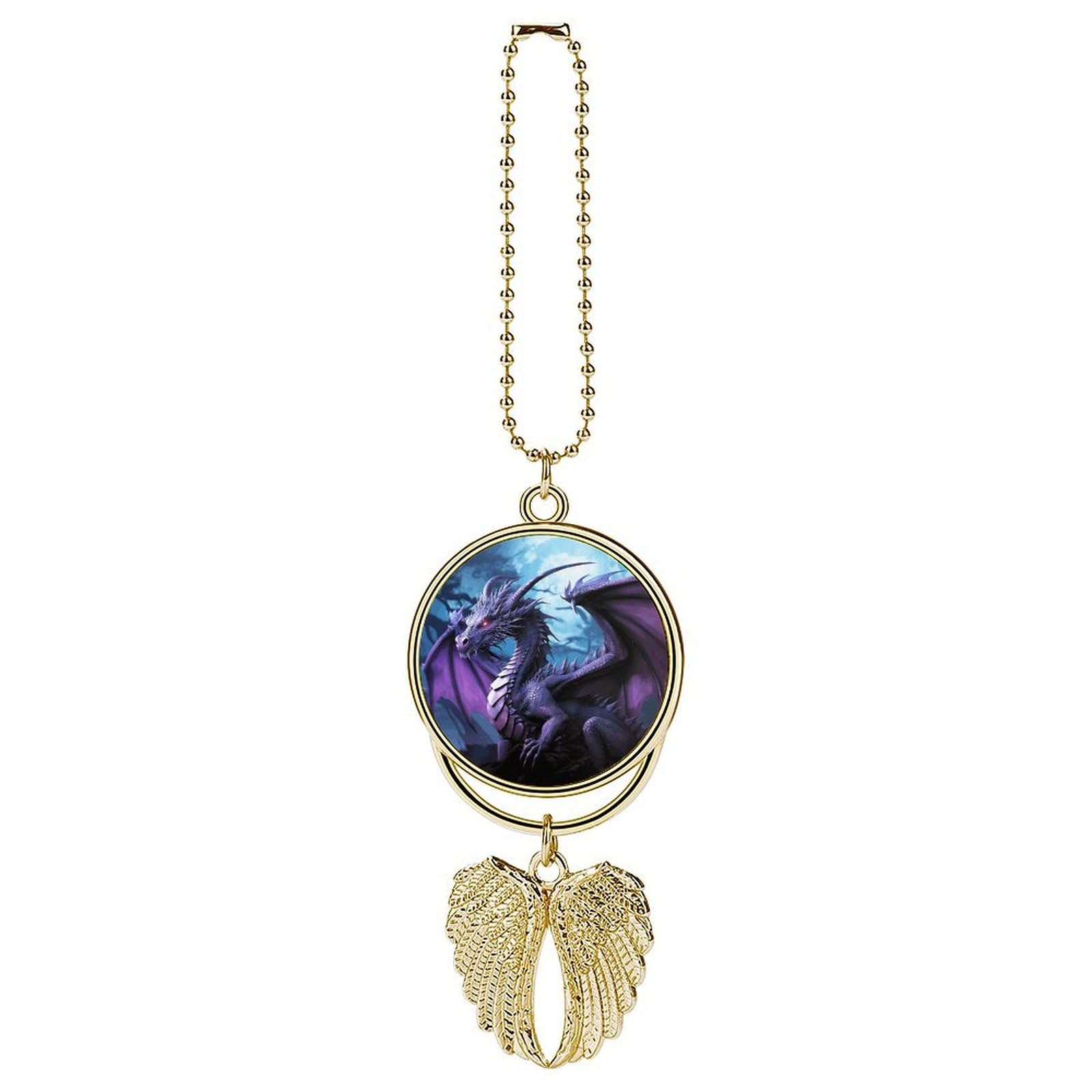 Car Charm Zinc Alloy Rearview Mirror Hanging Ornament Premium Metal Purple Dragon Purple Moon Car Pendant for Auto Interior Decor Accessories,Unique Gift for Adult,Golden-Style