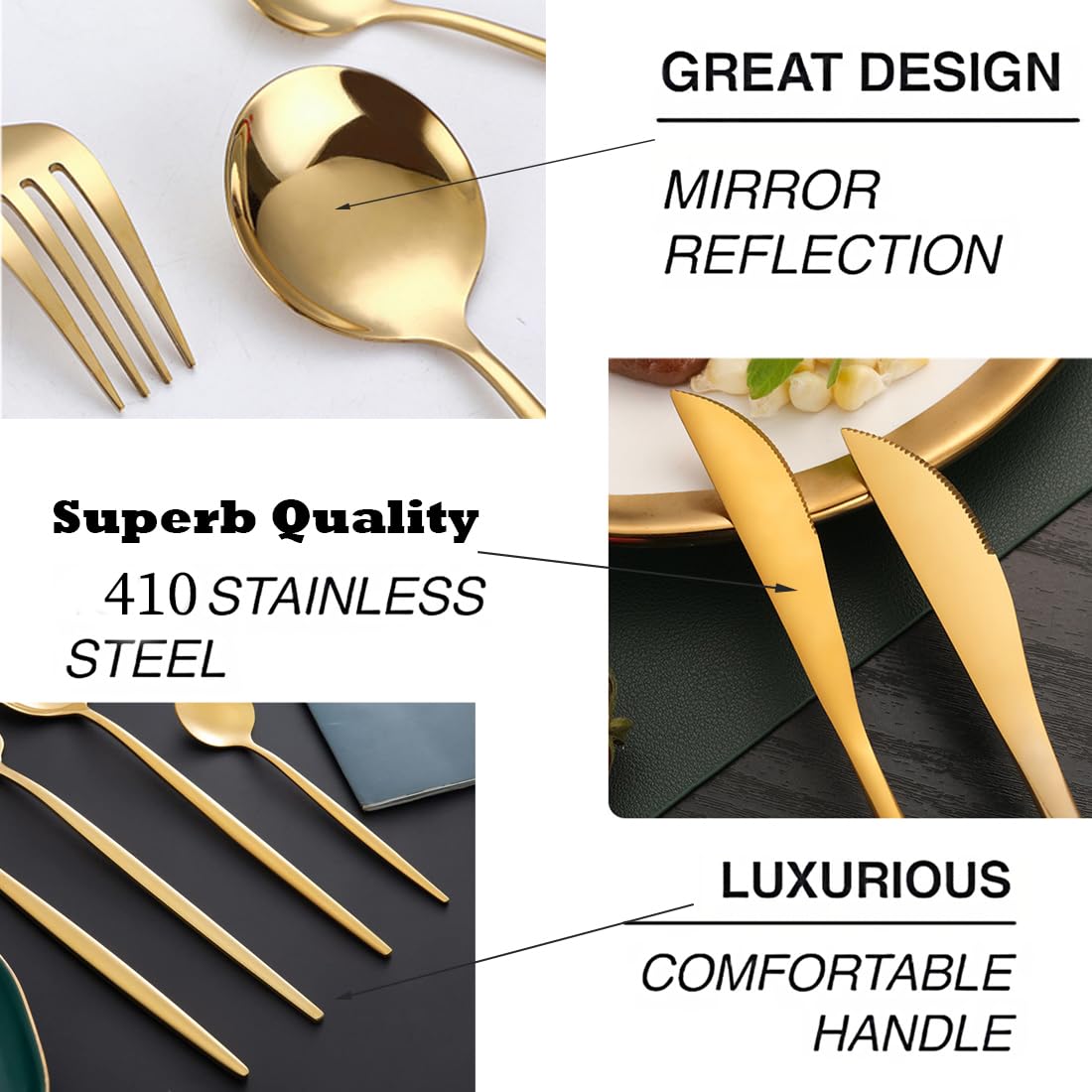 BonZeaL Gold Flatware Set - Luxury Stainless Steel for 12 -5