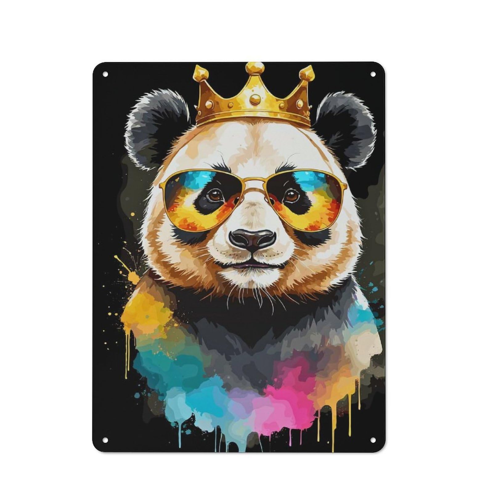 Junmoney Style-10 Cool Panda King With Sunglasses Rustic Metal Sign 40X30cm, Barn Style Farmhouse Wall Decor For Kitchen, Cottage, Porch Or Garden Room
