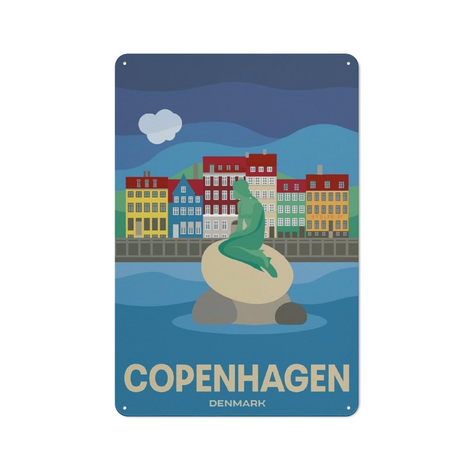 Junmoney Style-21 Copenhagen, Denmark Travel Vintage Metal Sign 30X20cm For Lounge Or Reading Corner, For A Room Refresh Centred On Metal Wall Decor