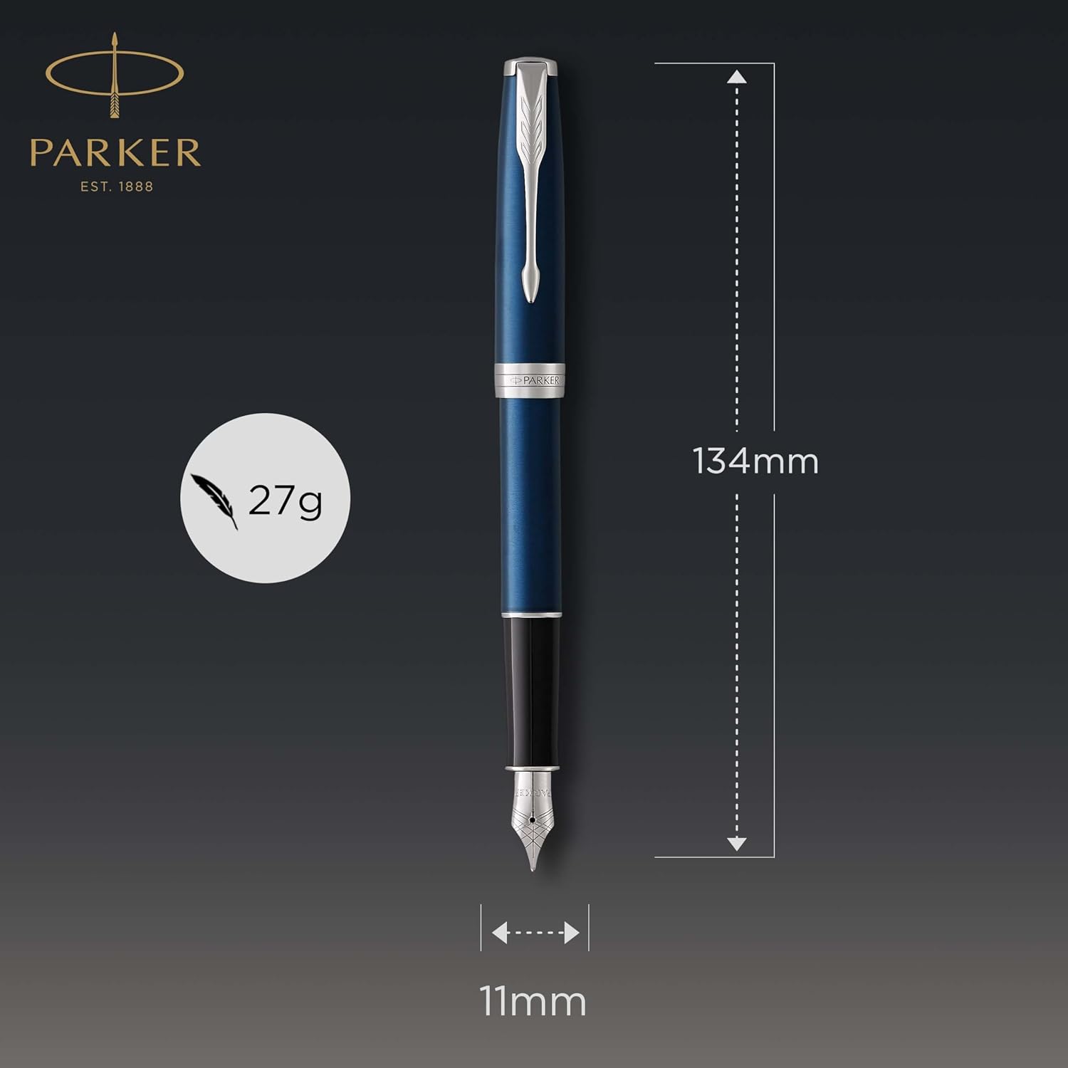 PARKER Sonnet Fountain Pen, Blue Lacquer with Palladium Trim, Medium Nib (1945364)