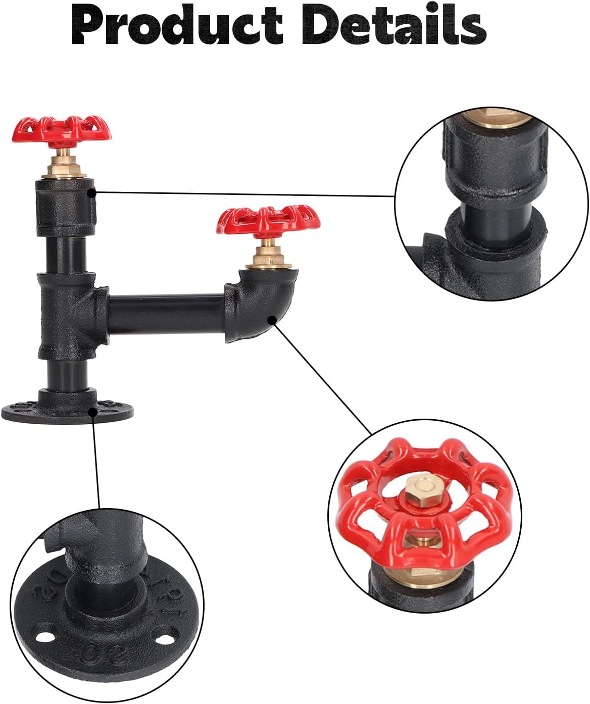 Tissting Industrial Pipe Red Handwheel Coat Hook Rack Heavy Duty Rustic Clothes Towel Holder Hanger Hat Robe Towel Wall Mounted Holder Hanger with Hardware for Home, Office(C Style)